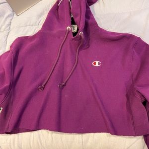 Purple Champion Cropped Hoodie